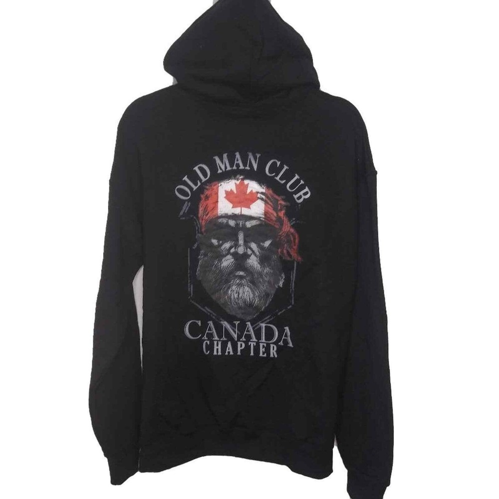 Jerzees Hoodie Mens L Black Old Man Club Canada Chapter‎ Graphic Pullover NWT